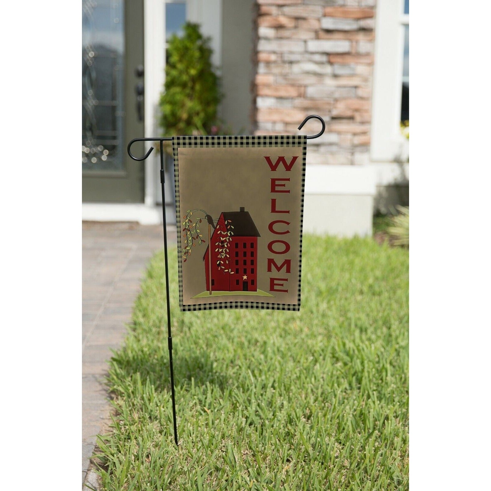 Primitive Country Americana Rustic Welcome Prim Folk Double Sided Garden Flag