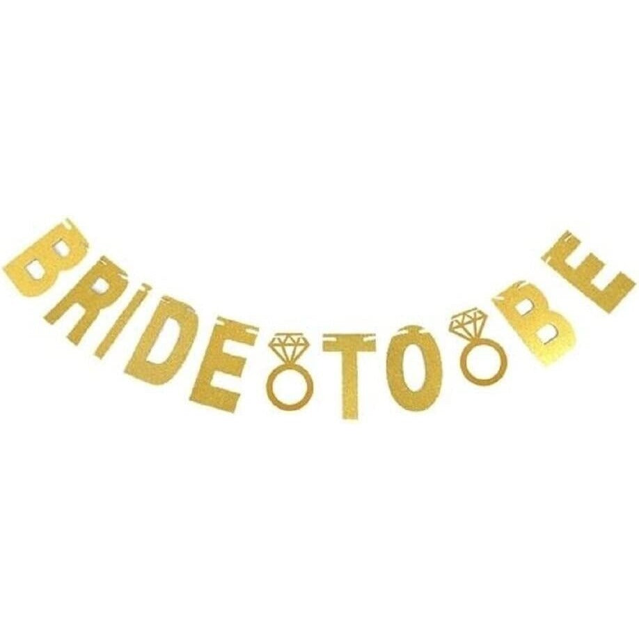 Gold Bridal Shower Party Set  Bride to Be Banner  White Sash  Gold Confetti Balloons