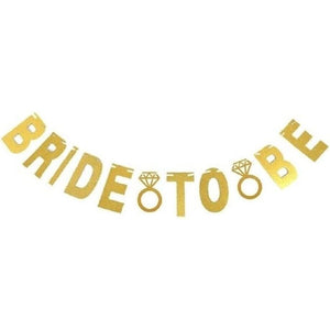 Gold Bridal Shower Party Set  Bride to Be Banner  White Sash  Gold Confetti Balloons