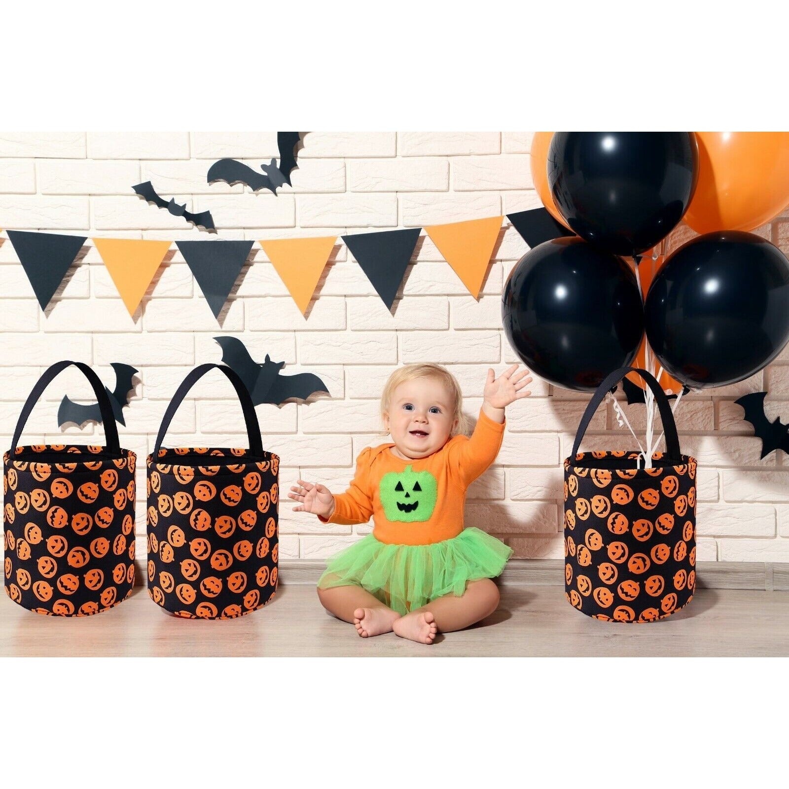 Pumpkin Halloween Bucket Bag Pumpkins Trick or Treat Candy Bag Reusable