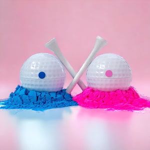 Gender Reveal Golf Ball Set One Pink & One Blue Filled Powder Balls Boy or Girl