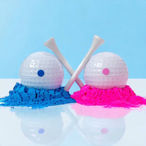 Gender Reveal Golf Ball Set One Pink & One Blue Filled Powder Balls Boy or Girl