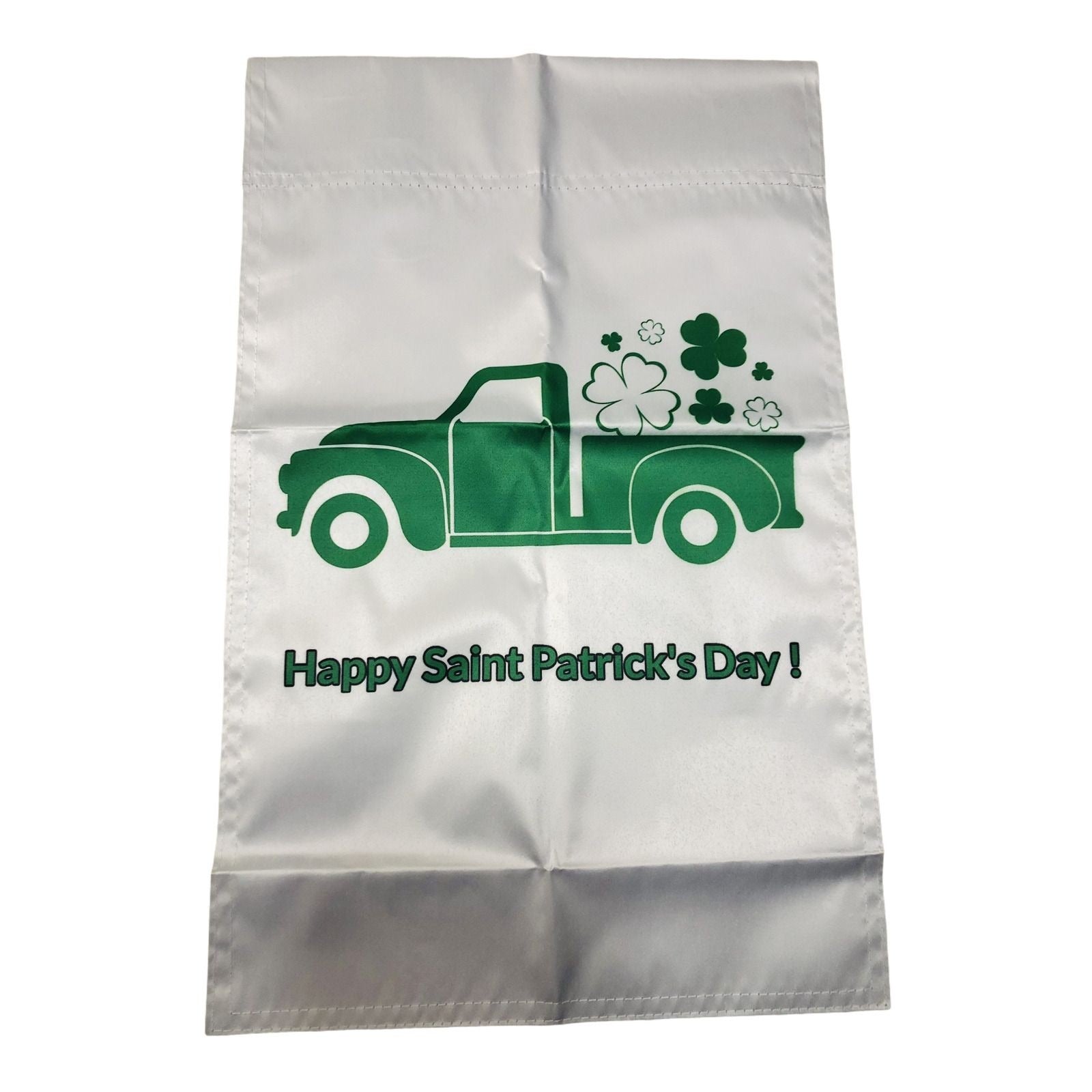 St Patrick's Day Garden Flag Green & White Truck & Shamrocks 12 x 18 Double Side