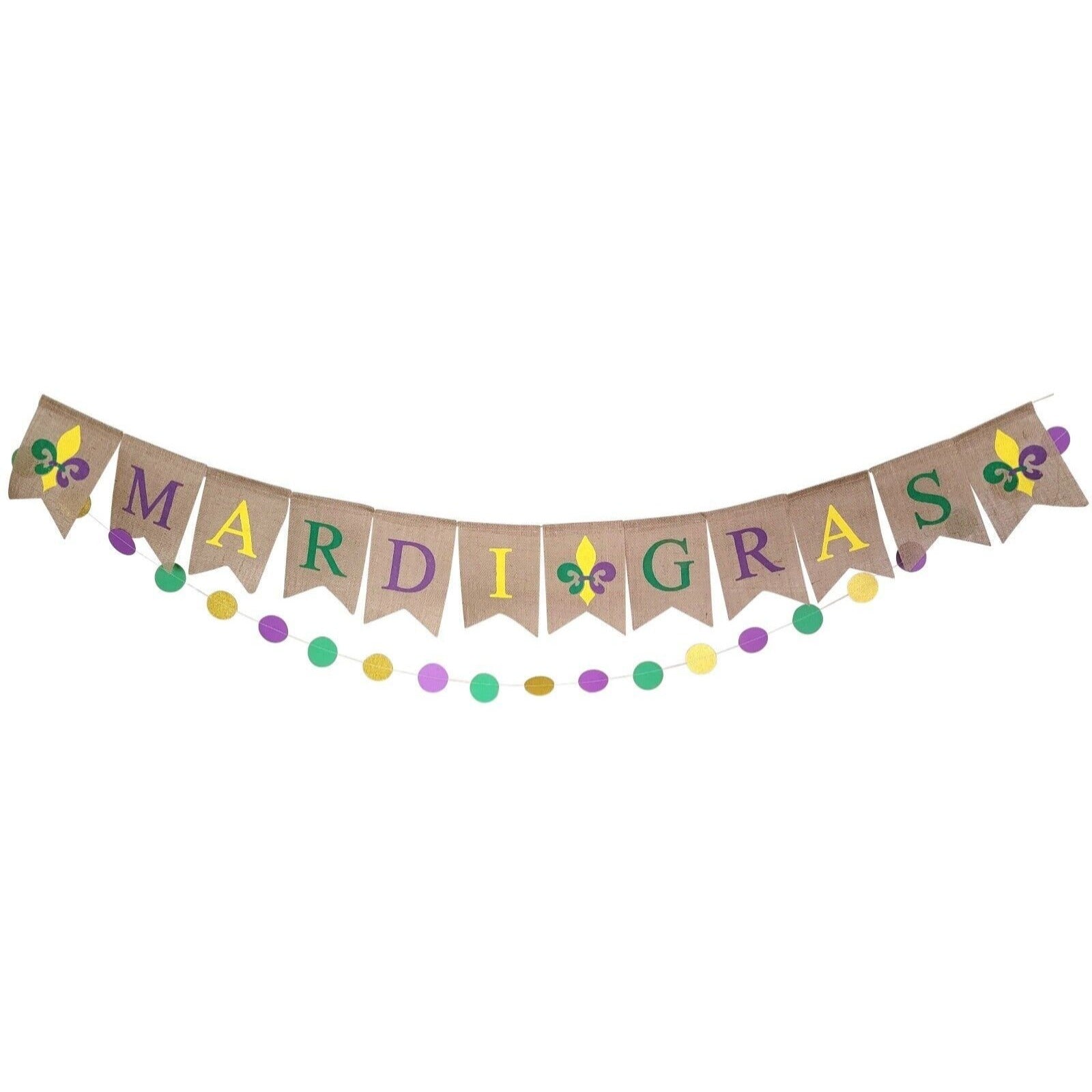 MARDI GRAS Burlap Garland Holiday Banner Circle Hanging Decorations Party Supplies