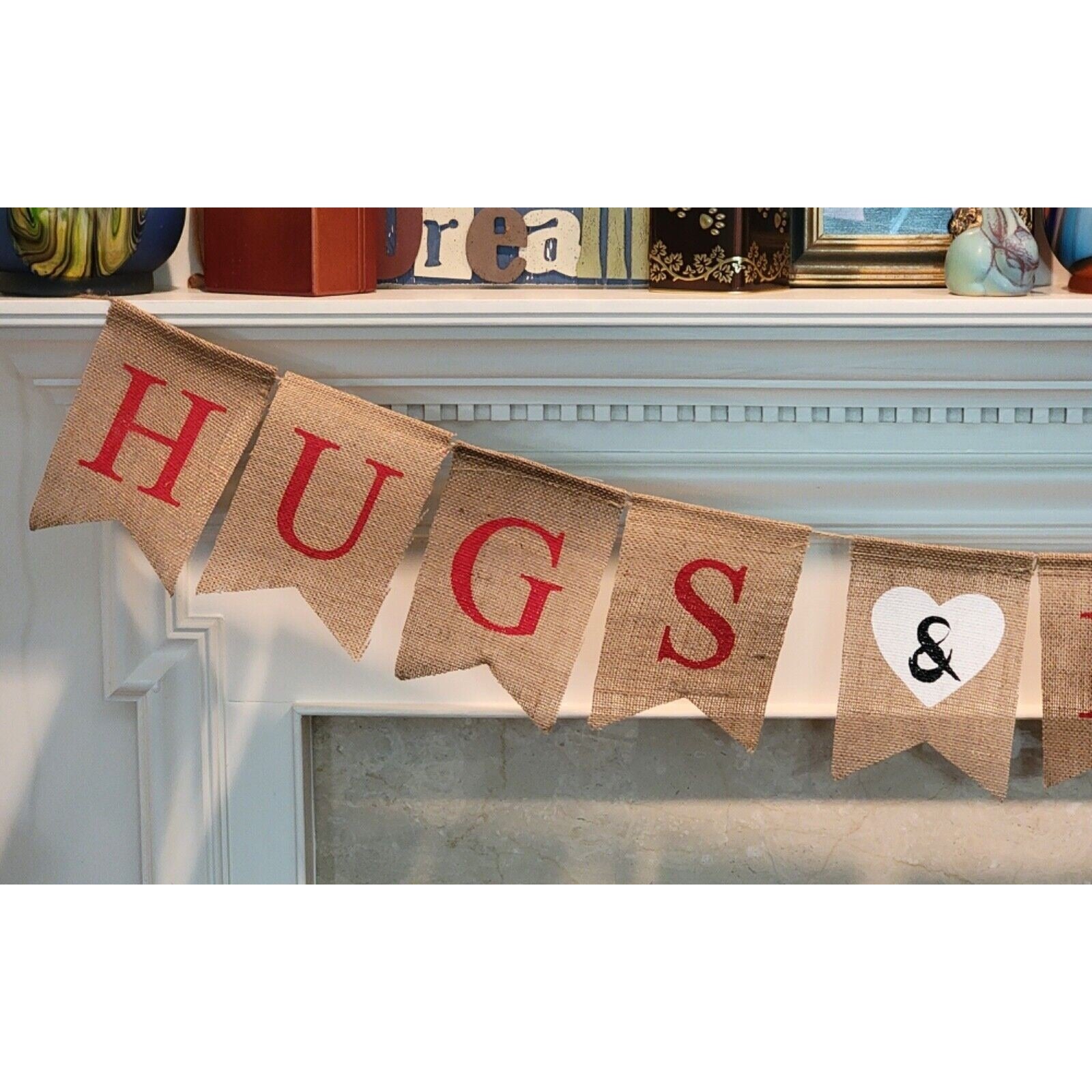 Hugs and Kisses Burlap Banner  Valentine's Day Engagement Wedding Reception Bride