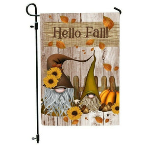 HELLO FALL Gnome Garden Flag Double Sided Fall Gnomes with Pumpkin Leaves NEW