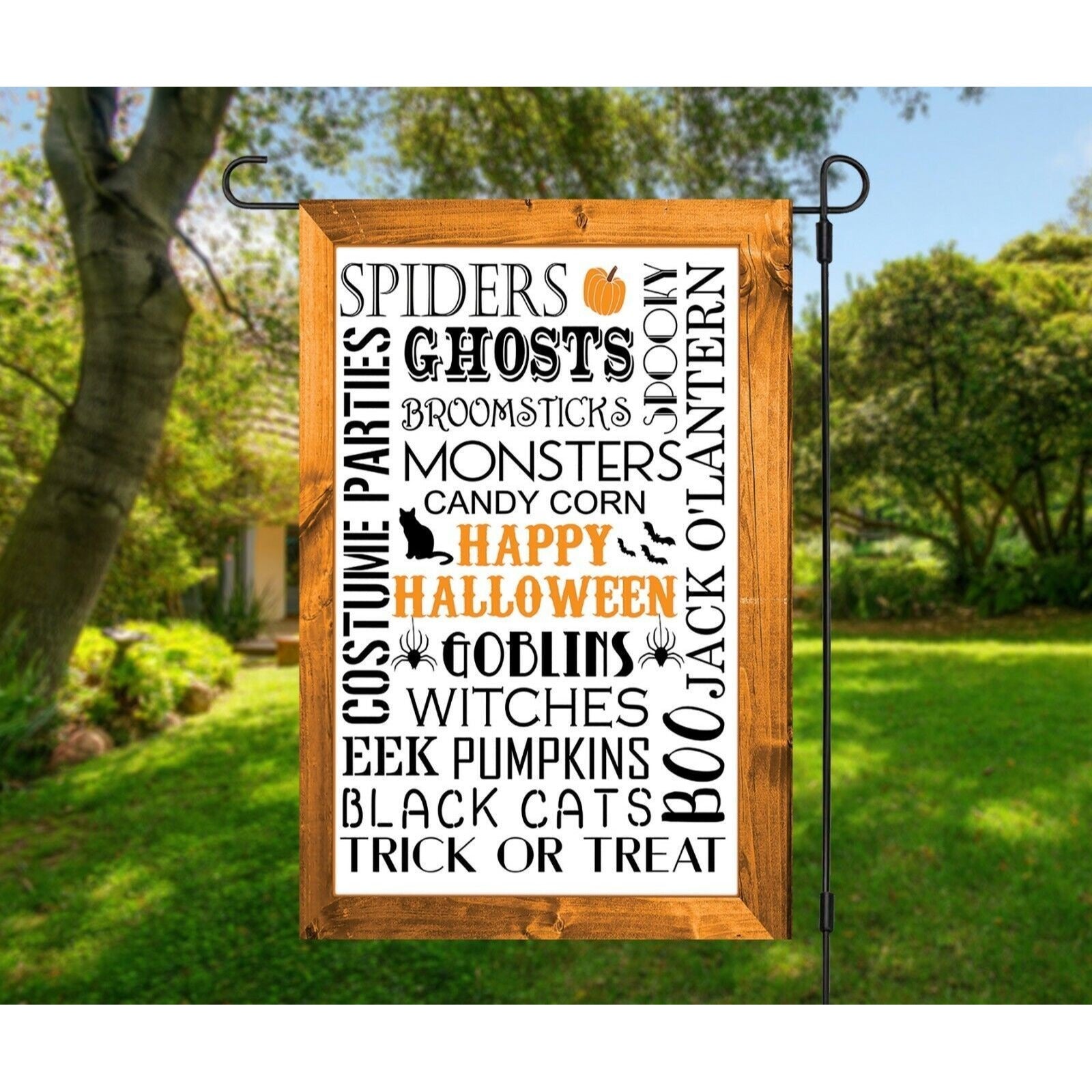 HAPPY HALLOWEEN Double Sided Garden Flag - Holiday Subway Tile Word Art NEW