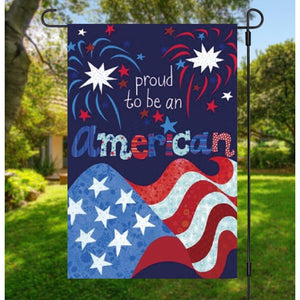 Proud to Be An American Garden Flag 4th of July Patriotic Fireworks Double Sided