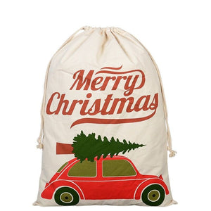 Car & Tree Design Christmas Bag Santa Claus Sack Cotton XMAS Childrens Gift Bags