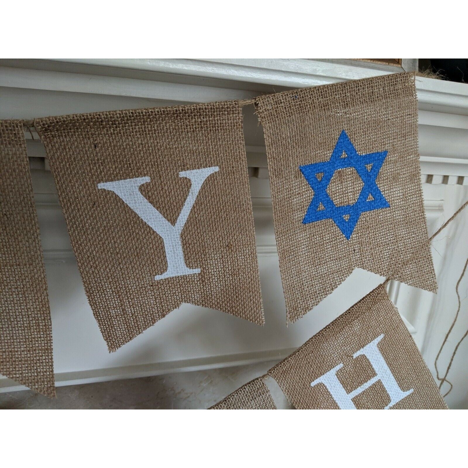 Happy Hanukkah Banner Chanukah Decorations Judaica Burlap Party Garland Decor