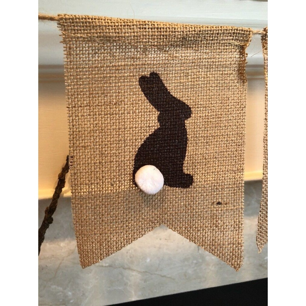 HAPPY EASTER Burlap Bunny Rabbit Garland Banner Party Hanging Decoration NEW