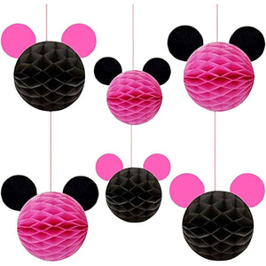 Minnie Birthday Party Theme Decorations  6 Minnie Mouse Honeycomb Balls Pink Black