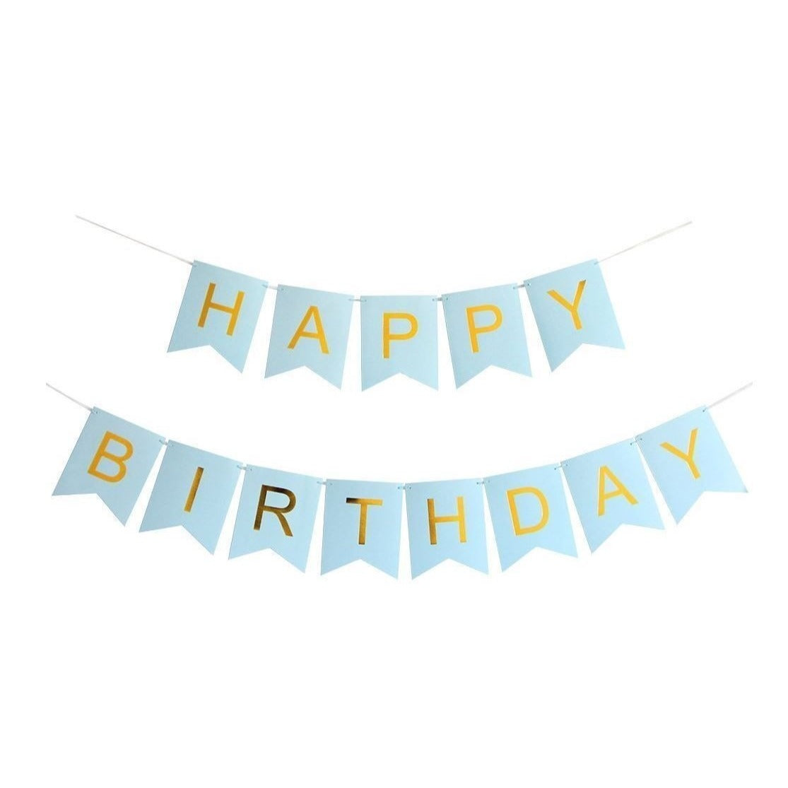 Blue Happy Birthday Banner - Easy DIY Chic Garland  Blue with Gold Foil Lettering NEW