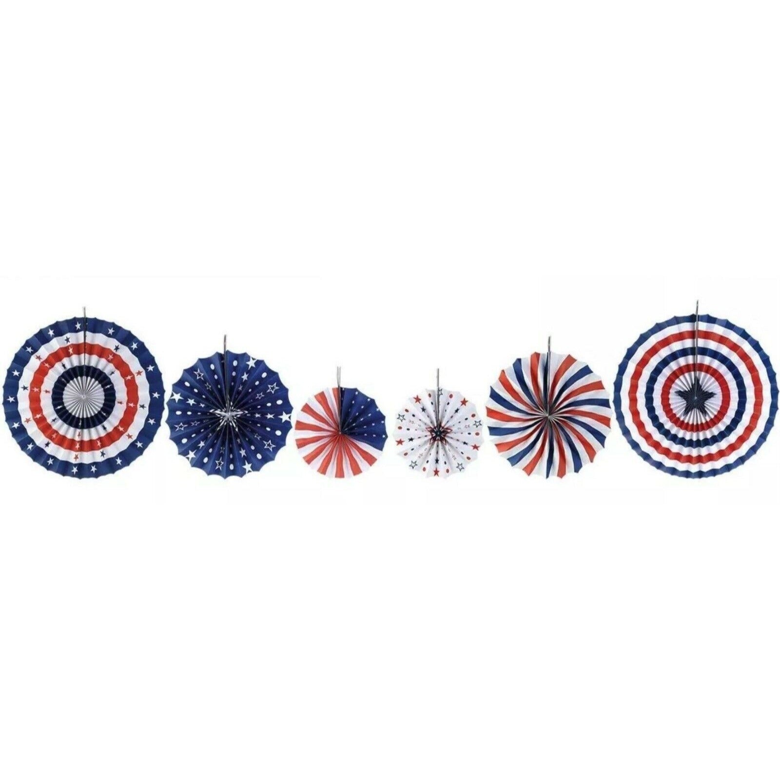 Patriotic Pinwheel Paper Fans Red White Blue 4th of July Veterans Day Set of 6