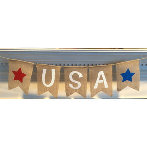 USA Burlap Garland Banner - Memorial Day Patriotic 4th of July Veterans Military