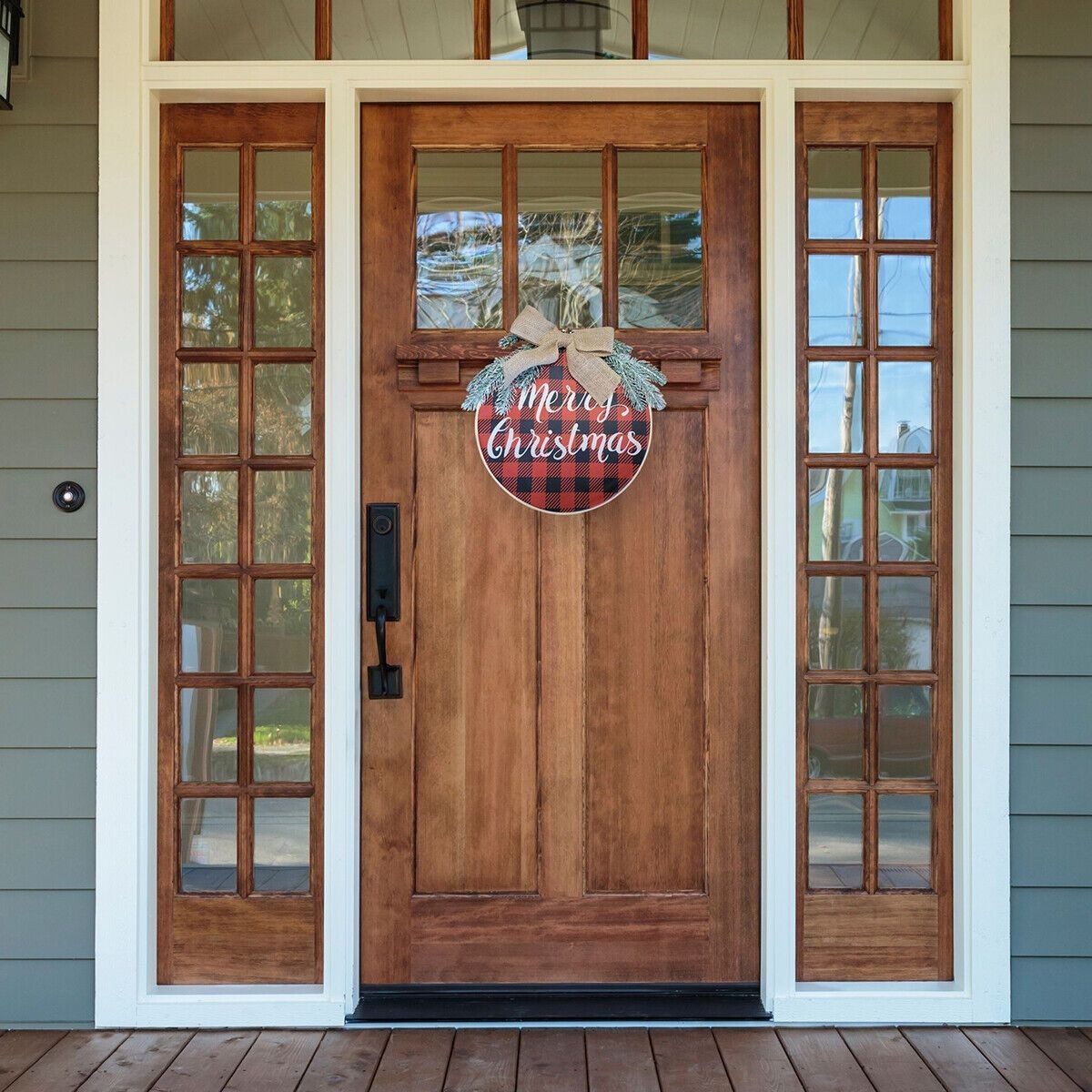 MERRY CHRISTMAS Sign for Front Door Hanger Buffalo Plaid Wreath Embroidery Hoop