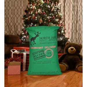 Green Christmas Bag Santa Claus Sack Reindeer Cotton XMAS Childrens Gift Bags