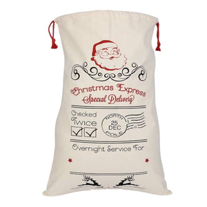 Ivory Christmas Bag Santa Claus Sack Reindeer Postal Cotton XMAS Childrens Gift