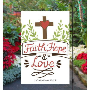 FAITH HOPE LOVE Religious Garden Flag 1 Corinthians 13:13 Cross Inspirational