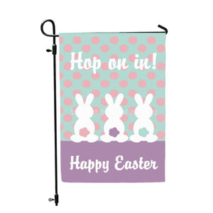 Happy Easter Garden Flag HOP ON IN Double Sided Bunny Rabbits Design 12 x 18 New