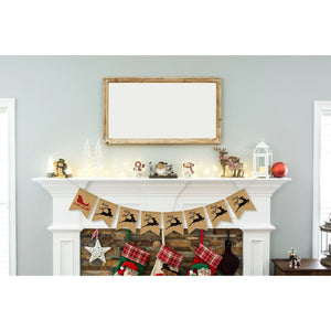 Santas Sleigh & Reindeer Burlap Garland Banner - Christmas Party Winter Sign