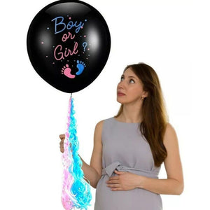 Gender Reveal Balloon Pop XL Black Party Balloons with Pink and Blue Confetti and Tassels