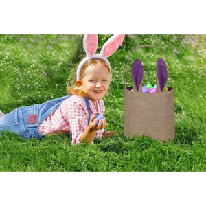 Easter Egg Hunt Basket Bag - Purple Bunny Rabbit Ear Design Reusable Gift Bag