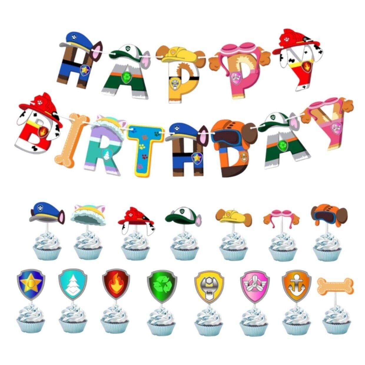 Paw Dog Theme Balloons and Birthday Banner Garland Party Decorations with Cake Topper