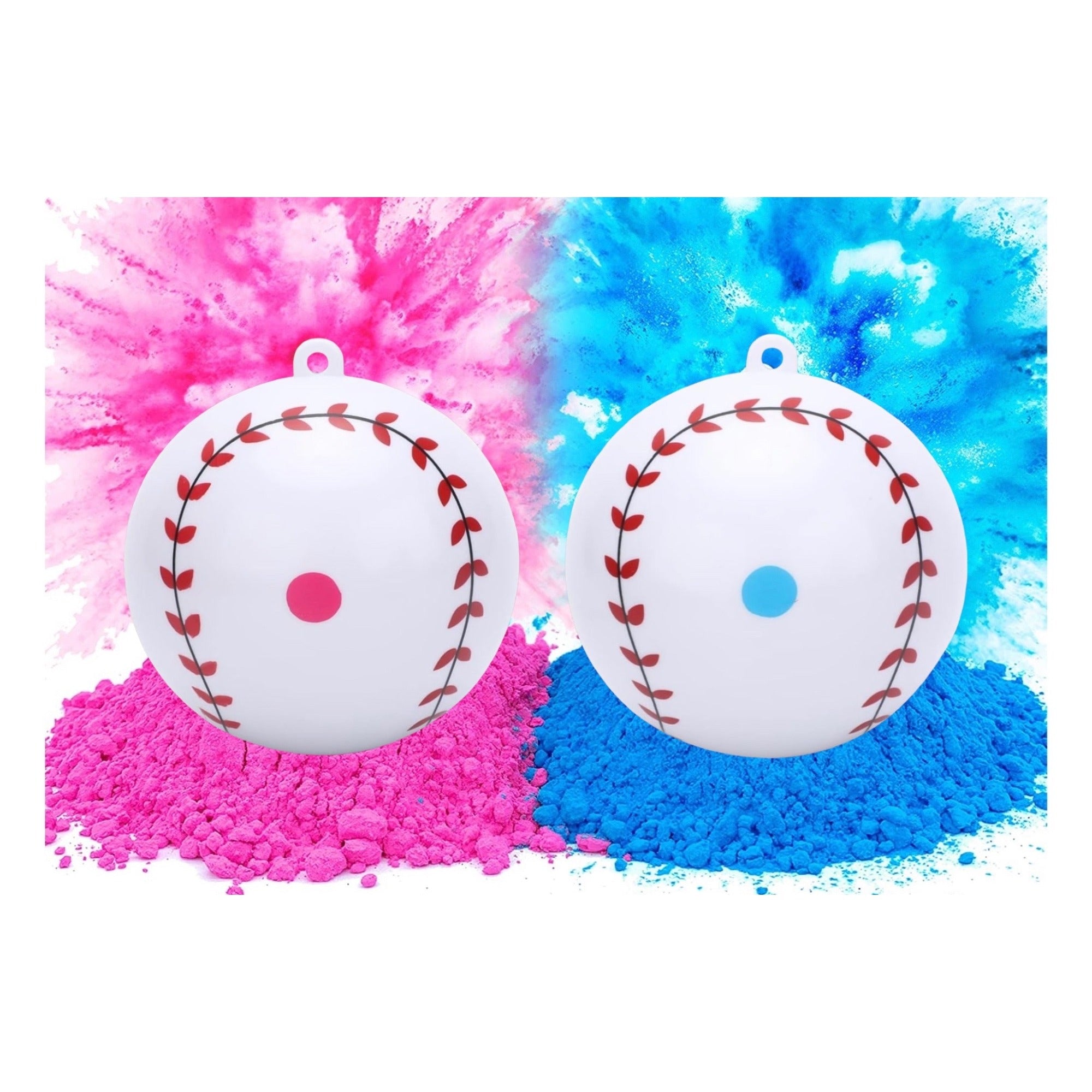 Gender Reveal Baseball Set One Pink & 1 Blue Powder Ball Pre-Filled Boy or Girl