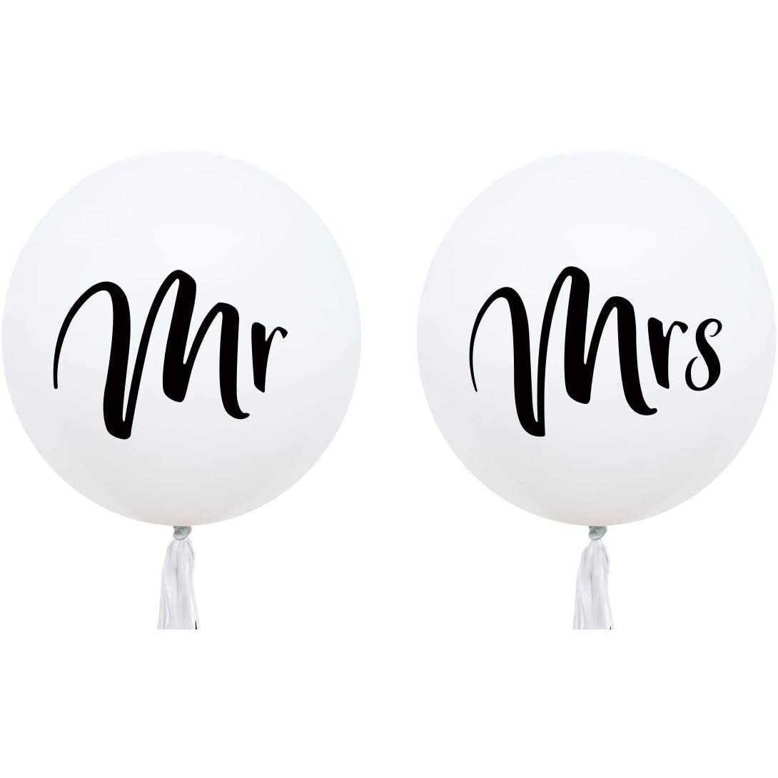 Just Married Banner & Wedding Balloons Jumbo Mr & Mrs Balloon Set Tassel Garland