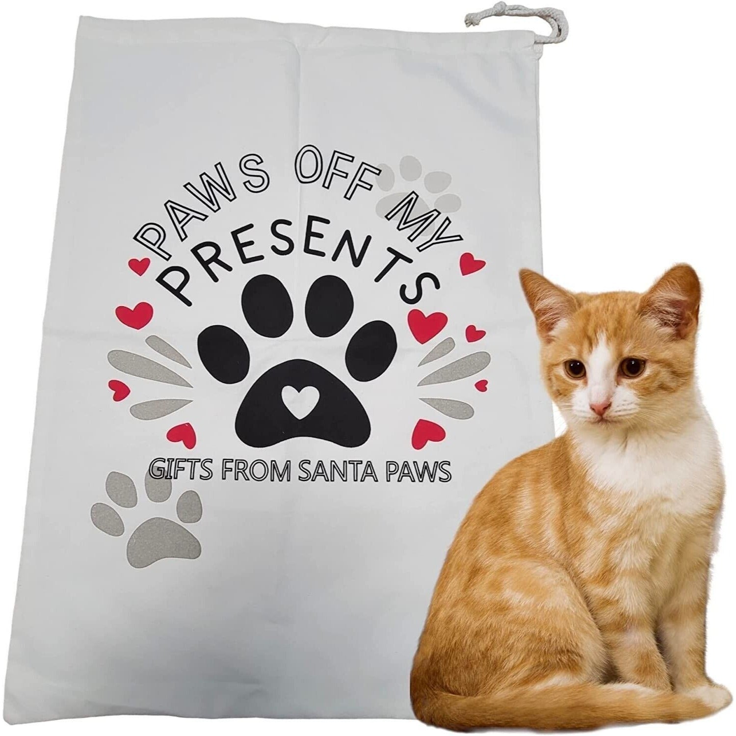 Pet Christmas Drawstring Bag Santa Sack - Reusable Gift Christmas Bag for Cats