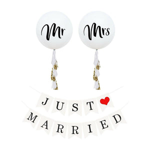 Just Married Banner & Wedding Balloons Jumbo Mr & Mrs Balloon Set Tassel Garland