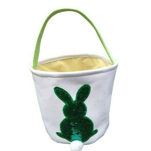 Easter Egg Hunt Basket Bag Bunny Rabbit GREEN to SILVER Sequin Sequins Reusable