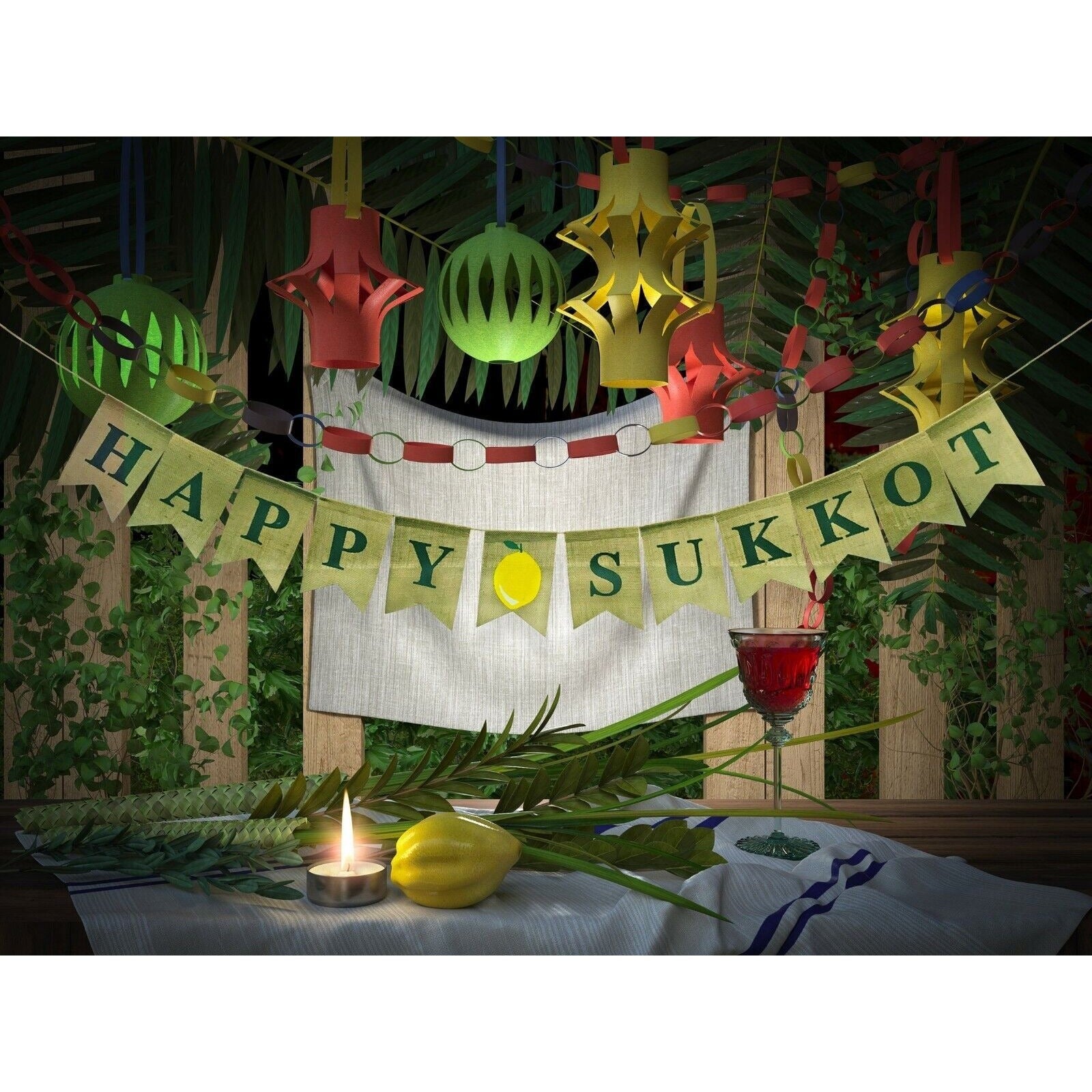 Happy Sukkot Banner Sukkah Judaica Burlap Garland Decor Feast of Tabernacles NEW