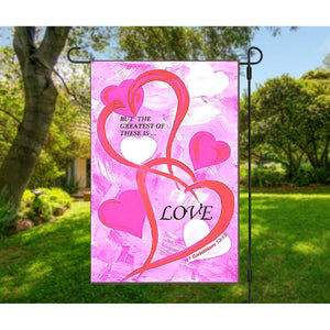 1 Corinthians 13:13 But The Greatest of These is Love Garden Flag Double Heart NEW