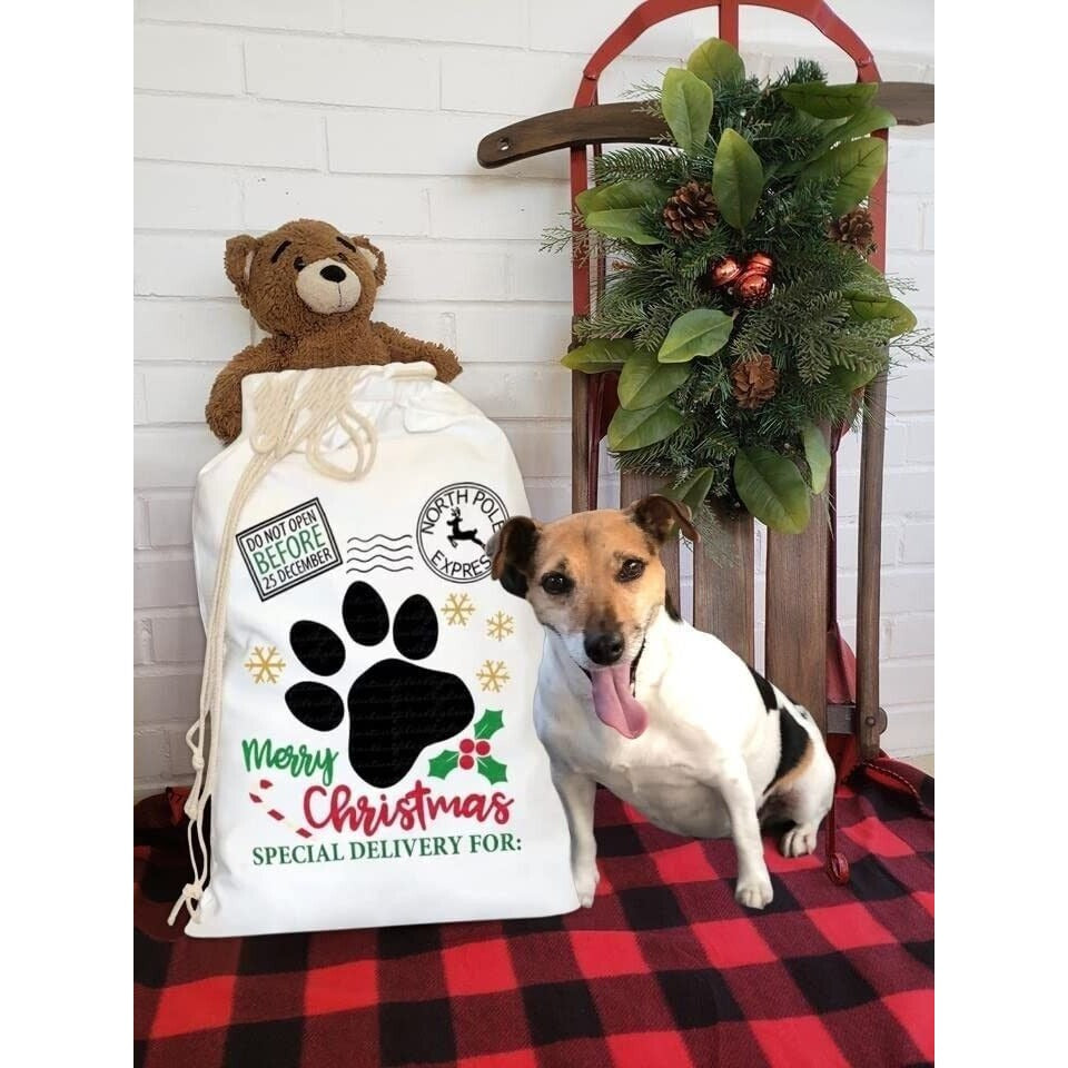 Pet Christmas Drawstring Bag Santa Sack - Reusable Gift Christmas Bag for Dogs