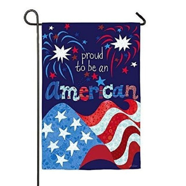 Proud to Be An American Garden Flag 4th of July Patriotic Fireworks Double Sided