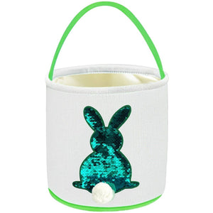 Easter Egg Hunt Basket Bag Bunny Rabbit GREEN to SILVER Sequin Sequins Reusable