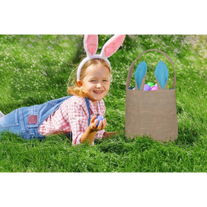 Easter Egg Hunt Basket Bag  Bunny Rabbit Light Blue Ear Design Reusable Book Bag