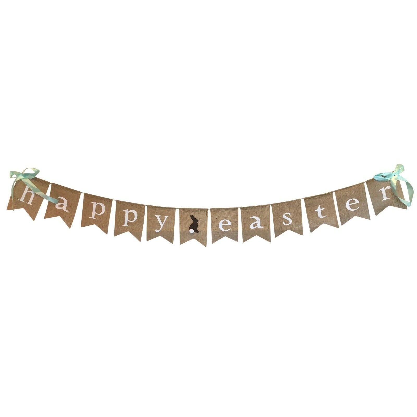 HAPPY EASTER Burlap Bunny Rabbit Garland Banner Party Hanging Decoration NEW