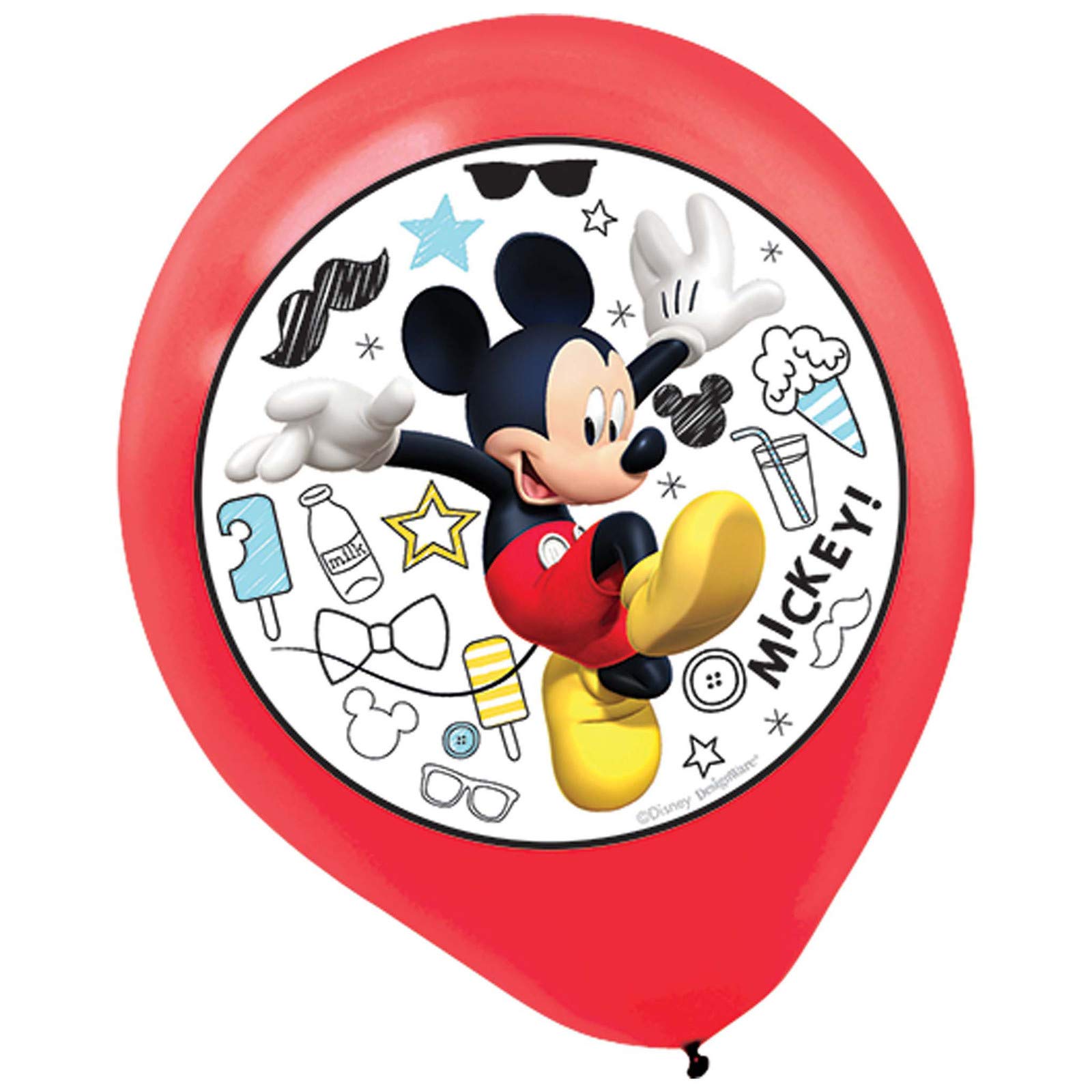 Mickey Mouse Latex Balloons Red White Black 12" Pack of 5 with Ribbon