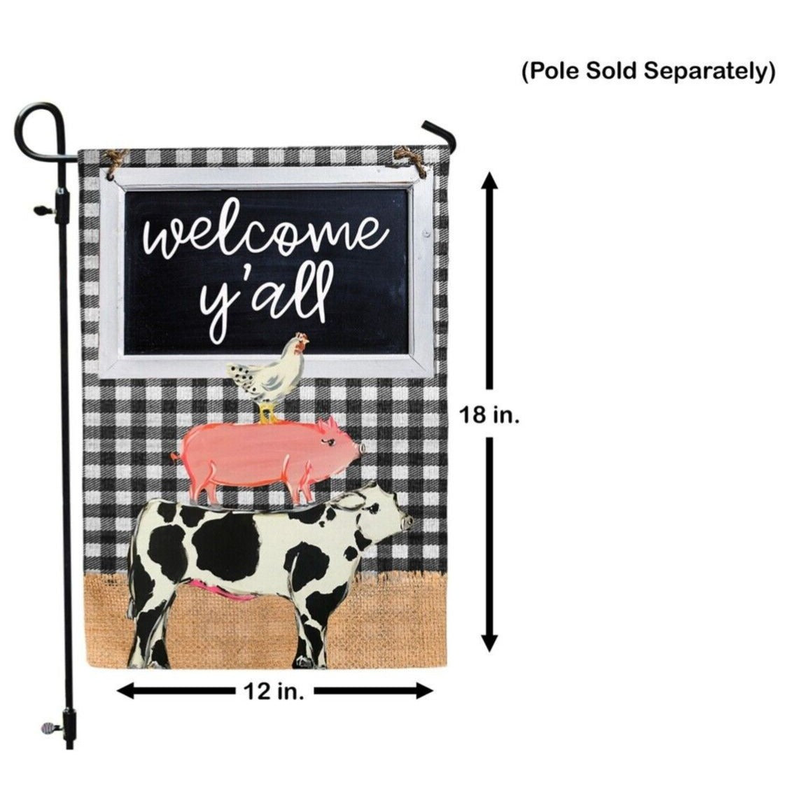 Country Farmhouse Garden Flag Animals Welcome Y’all Double Sided Chicken Pig Cow