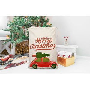 Car & Tree Design Christmas Bag Santa Claus Sack Cotton XMAS Childrens Gift Bags