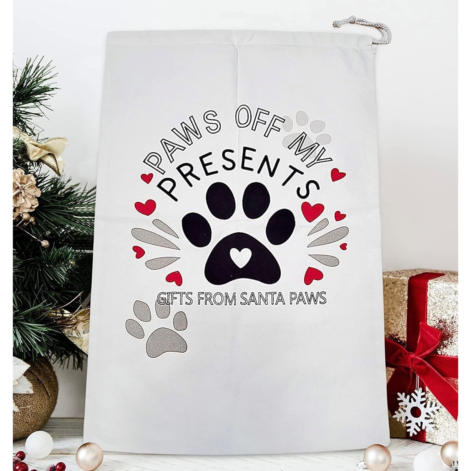 Pet Christmas Drawstring Bag Santa Sack - Reusable Gift Christmas Bag for Cats