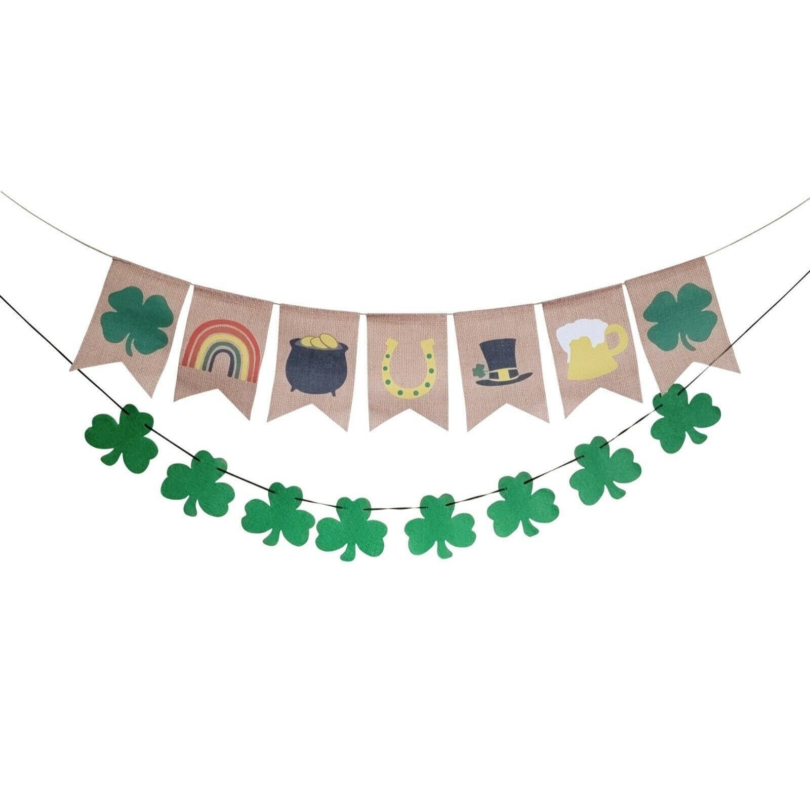 St Patrick's Day Banner with Felt Shamrocks - Saint Patricks Fireplace Mantle Garland
