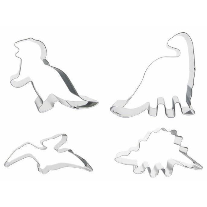 Dinosaur Cookie Cutters Set Shaped Steel - T-rex Brontosaurus Stegosaurus Pterodactyl 4 Pieces