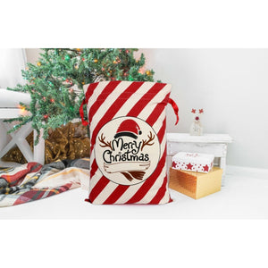 Red Candy Cane Christmas Bag Santa Claus Sack Cotton XMAS Kids Gift Bags