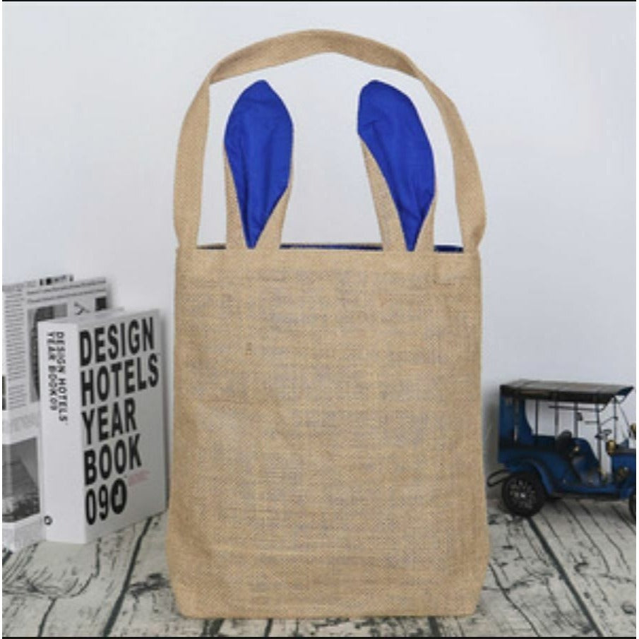 Easter Egg Hunt Basket Bag - Bunny Rabbit Navy Blue Ear Design Reusable Book Bag