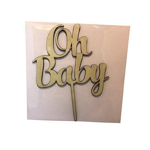 OH BABY Cake Topper Baby Shower Cake Decorating Pick Supplies Wooden