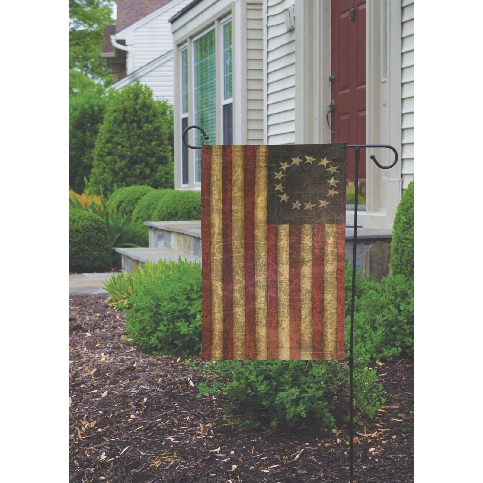 Betsy Ross Primitive Grunge 13 Star American Garden Flag  Double Sided 13 Stars